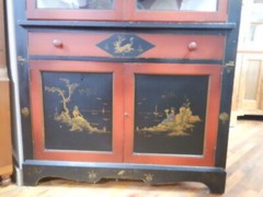1920 Japanned Oriental handpainted Corner Cabinet Cupboard Chinoiserie Asian