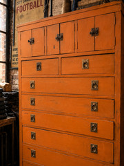 Antique Apothecary Cabinet Wood flat file drawer Brass Pull Hardware Industrial