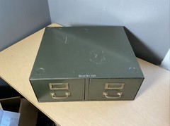 Vintage Shaw Walker Metal 2 Drawer Index Card File Cabinet 17.5” x 15.5” x 7”
