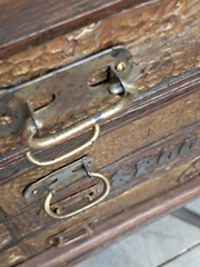 Antique Clark’s 6 Drawer Mile End Spool Cabinet – Solid Wood- Embossed Tin