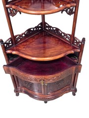 Vintage Chinese Solid Rosewood Corner Etagere Cabinet Carved Whatnot Shelf Heavy