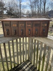 Antique Yawman & Erbe apothecary file cabinet library card catalog storage box