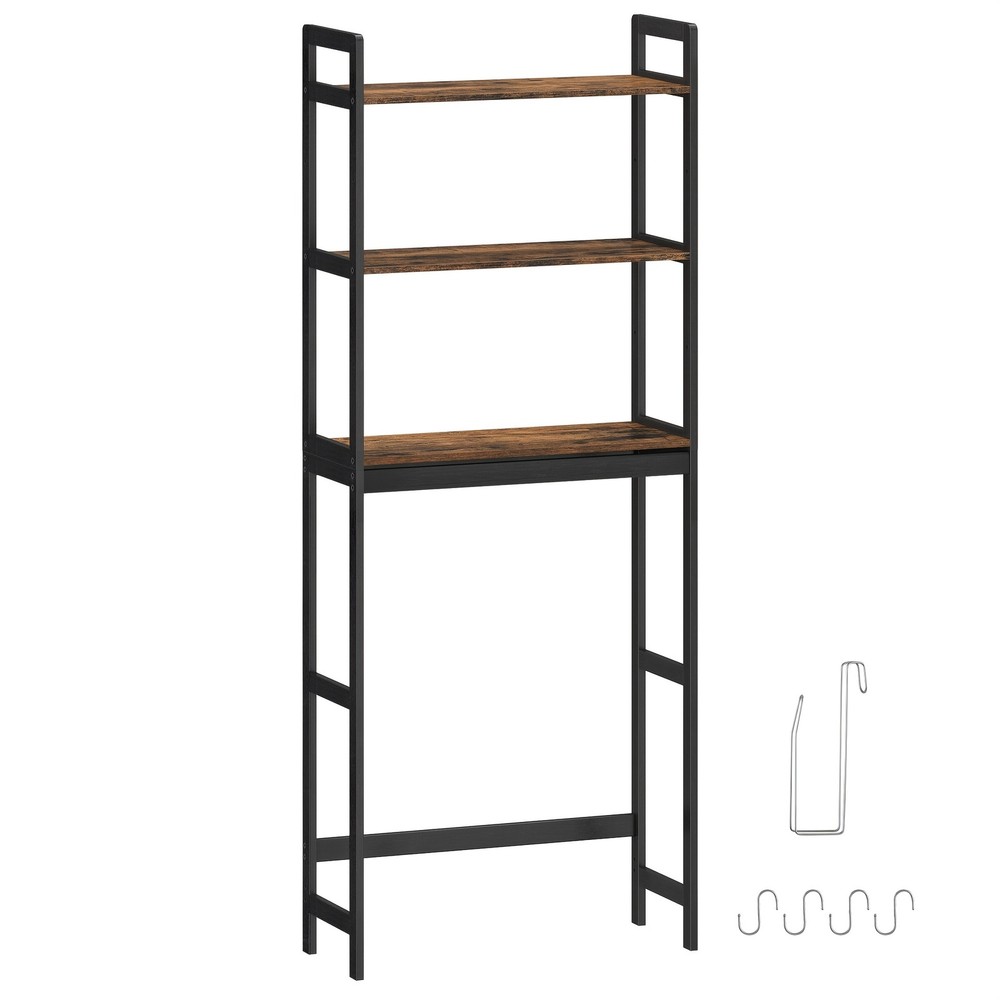 Brown+Black Three-Tier Over-Toilet Shelf Unit Adjustable Rust-Resistant