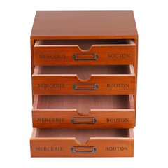 4PC Vintage Wooden Apothecary Cabinet 4 Drawer Card Catalog Desk Organizer Brown