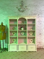Painted Cottage Shabby Chic French Bookcase / China Hand Made Display Cabinet