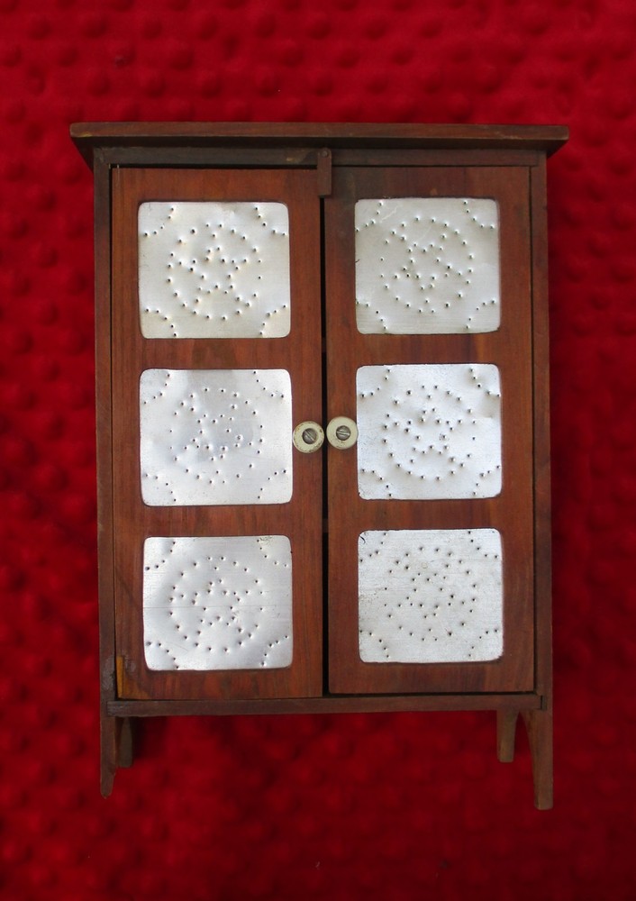 Salesman’s Sample 11 1/2 Tabletop Pie Safe Wood With Punched Tin Primitive