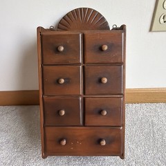 Vintage Wall Hanging Sunburst 7 Drawer Spice Cabinet Wood Knobs Primitive