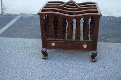 Delightful Solid Rosewood Carved Canterbury Magazine Rack with Drawer – Storage