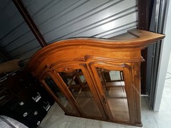 Antique Brown Wood China Cabinet 7 Glass Doors Drawer Ornate Carvings 60x20x80in