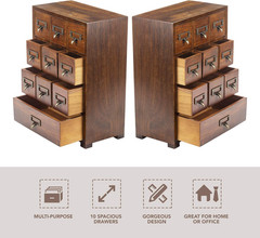 Library Card Catalog Solid Wood Small Curio Cabinet L Retro Storage Organizer Ap
