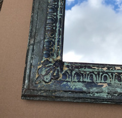 VTG Salvaged 23″ Sq. Shabby Verdigris Egg & Dart Tin Ceiling 16″ Mirror 1079-26B