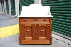 Superb Large Walnut Victorian Renaissance Revival Marble Top Washstand Cabinet