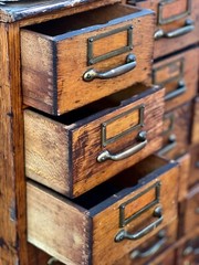 Large solid wood, antique multi drawer card catalog cabinet