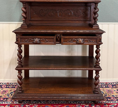 Antique French Buffet Server Sideboard Barley Twist Dark Oak Drawers 4 Tier 19C