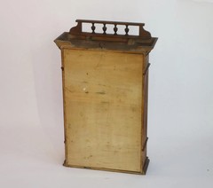 Antique Small Wooden Oak Cabinet with Beveled Mirror and Carved Ornaments