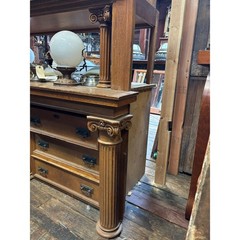 Massive Antique Oak Built-In Cabinet with Leaded Glass Doors