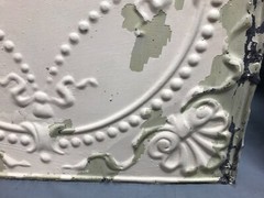 One Decorative Salvaged 18″ SQ. Shabby Diamond Ceiling Tin Panel Old 1769-23B