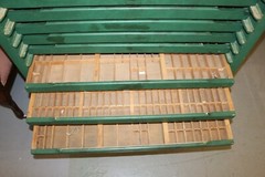 Unusual Antique Oak Printers Type 12 Drawer Tray 46″ Cabinet