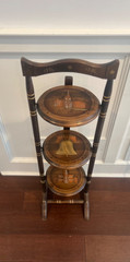 Vtg Antique Hand Made Crafted Solid Wood 3 Tier Tole Painted Display Stand