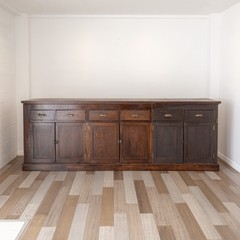 113.75″ Antique English Oak Shop Counter Kitchen Island Sideboard Cabinet Bar
