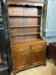 antique Georgian chippendale oak pewter cupboard cabinet 2pc fluted