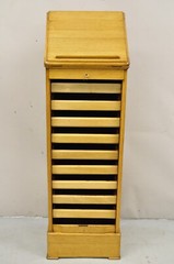 Antique Arts & Crafts Oak & Maple Wood Tambour Shutter Door Filing Cabinet