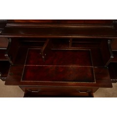Baker Furniture Style Georgian Mahogany Bubble Glass Breakfront Bookcase Cabinet