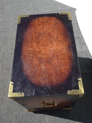 Vintage Asian Korean Tansu Style Burl Cabinet Side Table w Brass Hardware