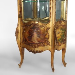 Giltwood Bombay Serpentine Vitrine With Verdis Martin Panels c1890