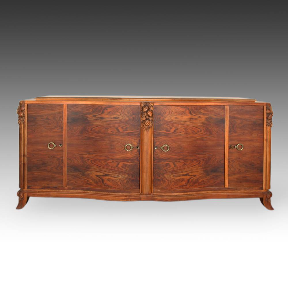 VINTAGE FRENCH ART DECO CONSOLE CABINET WALNUT BRASS MOUNTS FRANCE 20TH C.
