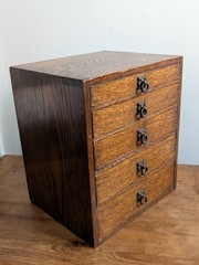 Oak 5 Graduated Drawer Small Cabinet Ceramic Insert Drawers Victorian Antique