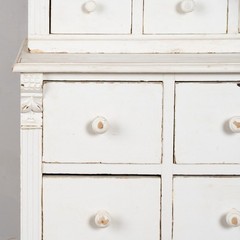 19th Century White Narrow Pine Bookcase Display Cabinet with Apothecary Drawers