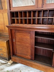 WOW vintage antique mahogany post Office work cabinet 83” L x 101” H x 15.5” D