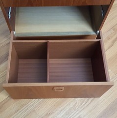 Vintage Teak Cabinet Made in Denmark Three Drawers Sculpted Pulls Lovely Design!