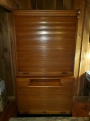 Antique OAK Roll Top 2 piece Cabinet Bookcase RARE HUGE 87″ x 47 3/8″