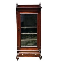 Antique Victorian Bookcase / China Cabinet with Glass Door & Freemason Carvings