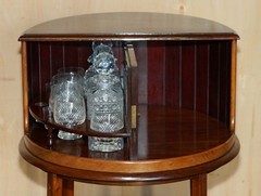 ANTIQUE VICTORIAN 1880 MAHOGANY CUT GLASS CRYSTAL SPINNING DRINKS CABINET TABLE