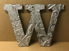 Decorative Salvaged Tin Ceiling 16″ Patchwork Shabby Silver Letter W Old 219-26B