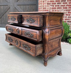 Antique French Chest of Drawers Commode Bombe Carved Walnut Louis XV 19th C