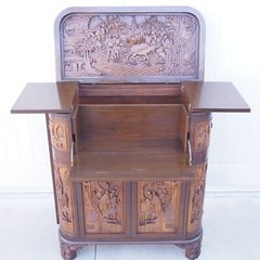 George Zee & Company Rosewood Dry Bar Cabinet 1963 Hand Carved