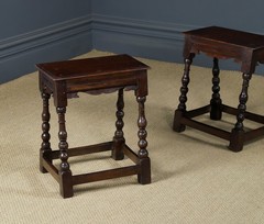 Antique English Pair of 17th Century Style Oak Joint Stools / (Circa 1880)