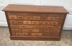 Multi Drawer Antique Oak Store Parts Cabinet 45 In. Wide