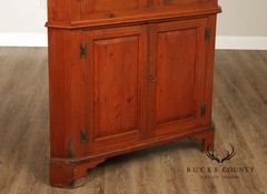 Antique American Pine Two-Part Paneled Door Corner Cupboard