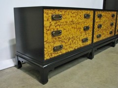 1960s Mid Century 3- Part Credenza/Chest On Base Black Faux Tortoiseshell Fronts
