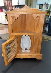 Vintage Prayer Offering Wooden Mini Cabinet W/ Latch & Mesh Door