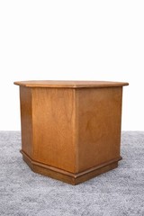 Vintage Hexagonal Wood Pedestal Cabinet Side Table c.1976 Mid Century Style