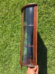 Vintage Federal Style Curved Glass Wall Curio Cabinet Mirror Back Display Case