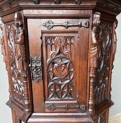Vintage French Gothic Revival Cabinet/Console/Sideboard, Highly Carved Oak Wood