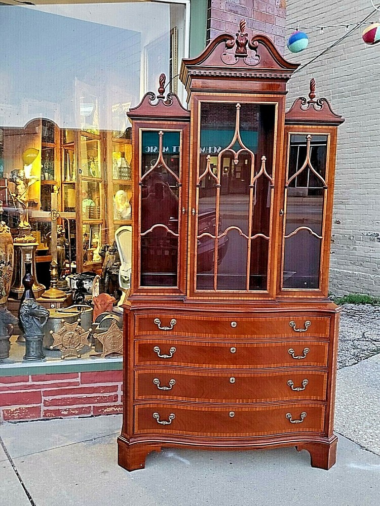 Gothic Breakfront Ornate china cabinet by Hickory Chair Co.