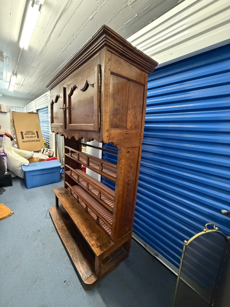 Antique Carved Wood Hutch – Rustic Farmhouse Storage Cabinet With Shelves Doors